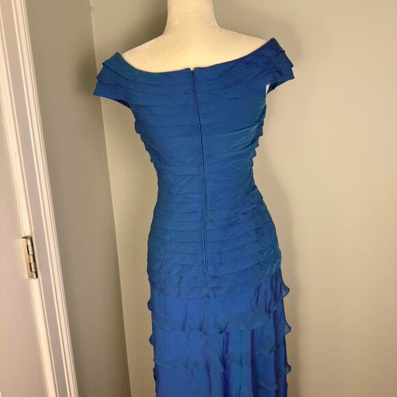 Blue Tadashi Collection off the shoulder formal gown dress ruffles tiered - US 2 - Picture 8 of 8